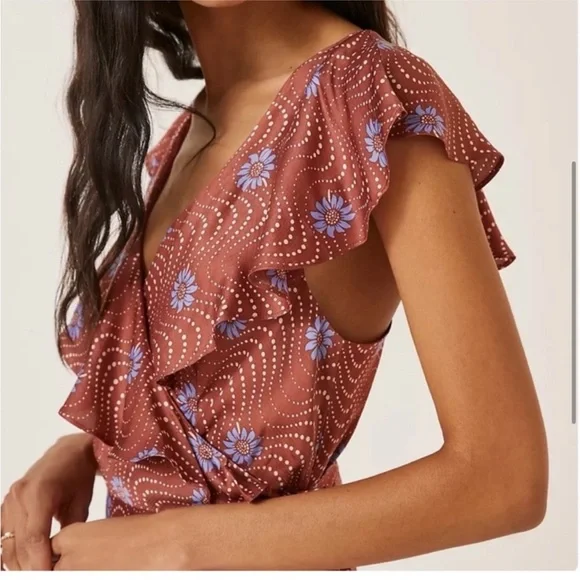 Anthropologie Ruffle Sleeve Printed-Wrap Maxi Dress - Picture 3 of 12
